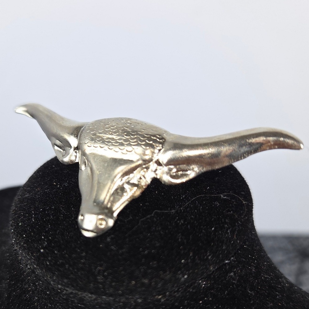 Vintage Silver Tone Longhorn Bull Head Scarf Slide Western Steer Wild Rag Ring